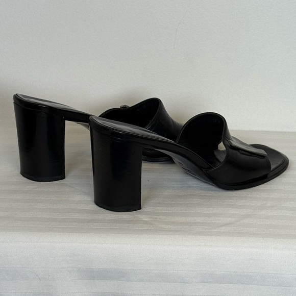 Gucci Black Leather Block Heel Mules Logo Plaque Made In Italy Women’s Size 6B - Picture 9 of 10